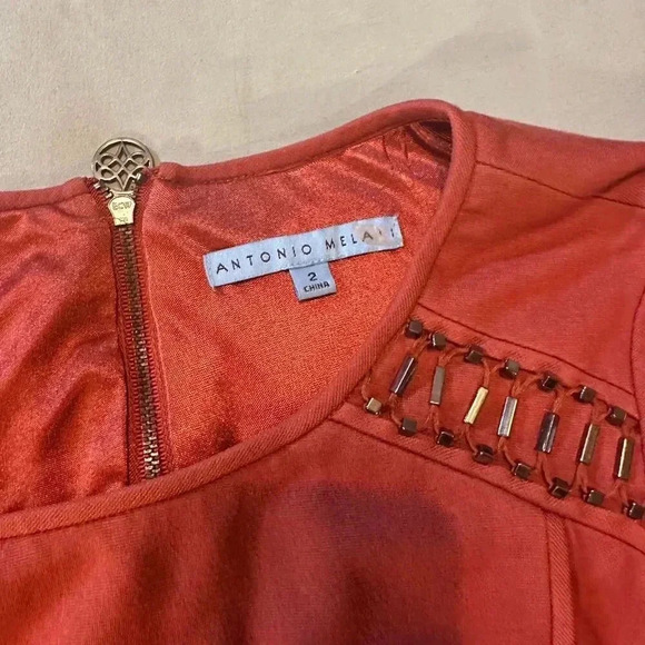 Antonio Melani Dress Size 2 Burnt Orange Embellished Career Cocktail - Picture 9 of 12